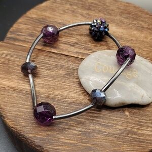 B2614 disco pop purple‎ beaded stretch bracelet 💜 funky